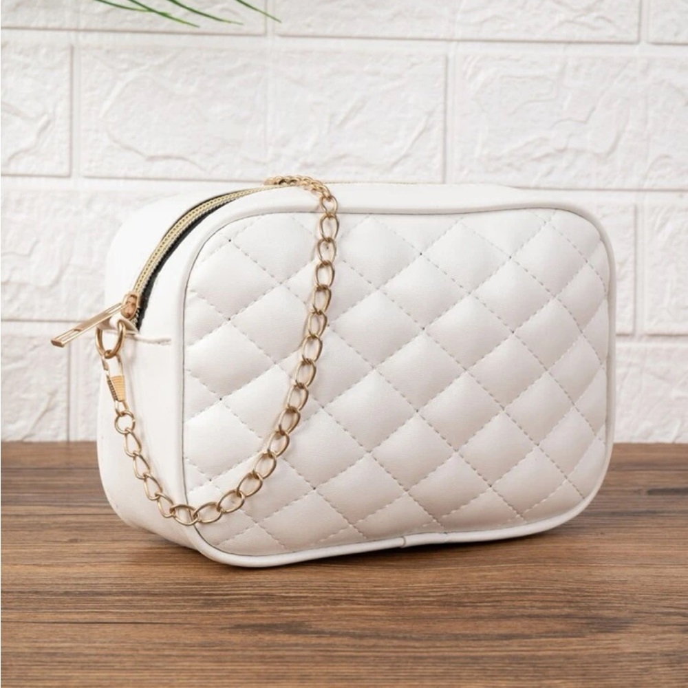 New Rectangle White Quilted Shoulder Strap Purse